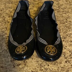 Tory Burch Black Flats with Gold Emblem